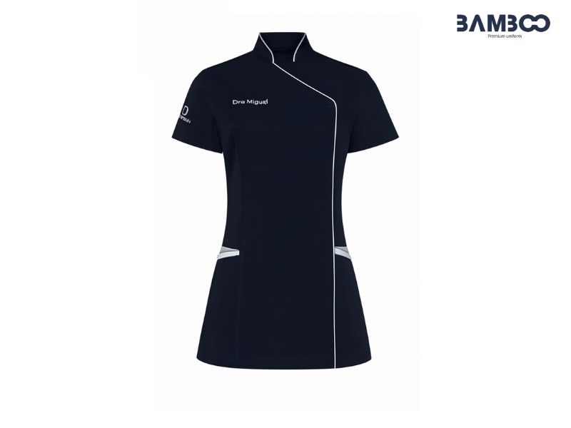 Bamboo Uniform may áo spa màu xanh đen phối xám chất lượng cao