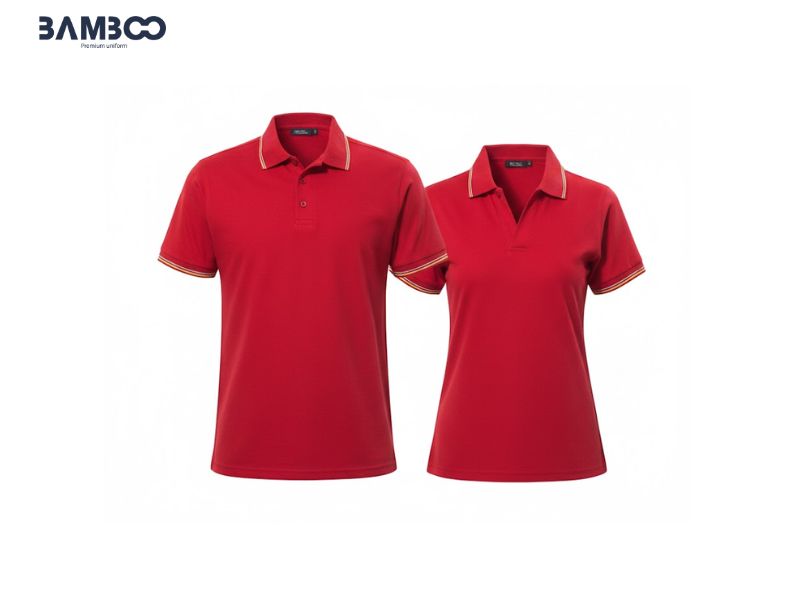 May áo thun công sở đỏ tại Bamboo Uniform đảm bảo chất lượng, bền màu, form chuẩn và dịch vụ chuyên nghiệp