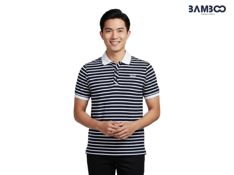 May áo thun sọc ngang đen tại Bamboo Uniform chất lượng, tinh tế và uy tín