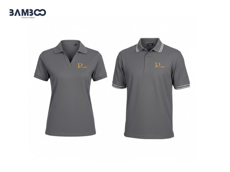 Bamboo Uniform may áo thun đồng phục công sở xám trọn gói, chất liệu cao cấp