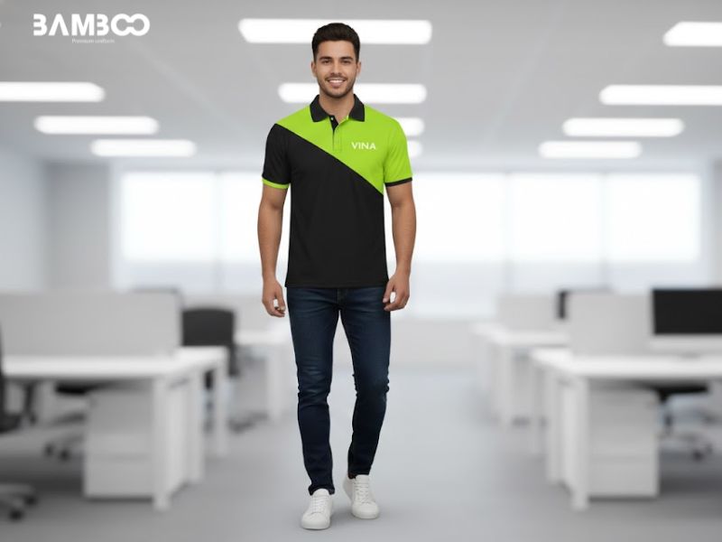 Bamboo Uniform - Xưởng may áo thun quà tặng xanh phối đen uy tín
