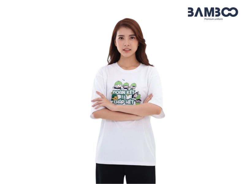 Bamboo Uniform cung cấp áo thun team building trắng chất lượng cao, in sắc nét, sản xuất nhanh và giá gốc tận xưởng