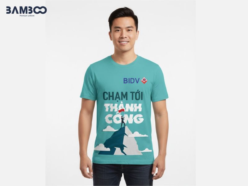 Bamboo Uniform may áo thun teambuilding xanh ngọc bích cao cấp