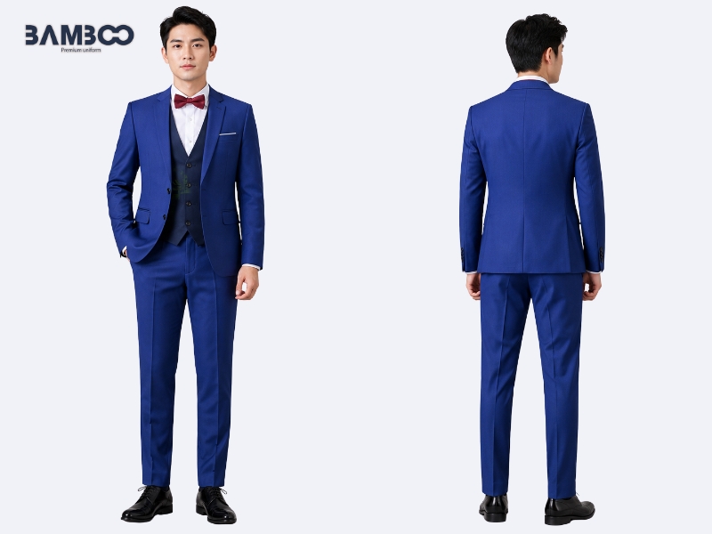 Bamboo Uniform may vest nam xanh đậm chuẩn form, chất lượng cao, giá tối ưu tại xưởng