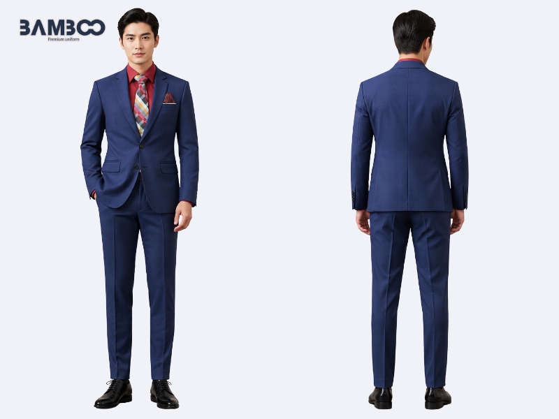Bamboo Uniform may vest xanh dương đậm cao cấp, chuẩn form, bền đẹp, giá tốt