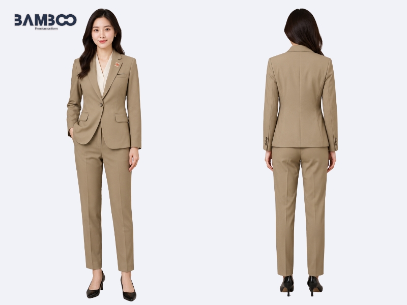 Bamboo Uniform may vest nữ Bamboo vàng ghi chuẩn form, chất lượng cao, giá tối ưu từ xưởng