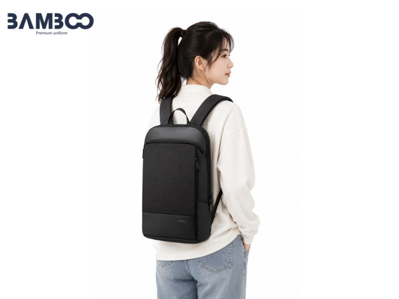 Bamboo Uniform may balo da đen cao cấp, bền đẹp, logo sắc nét, giá xưởng