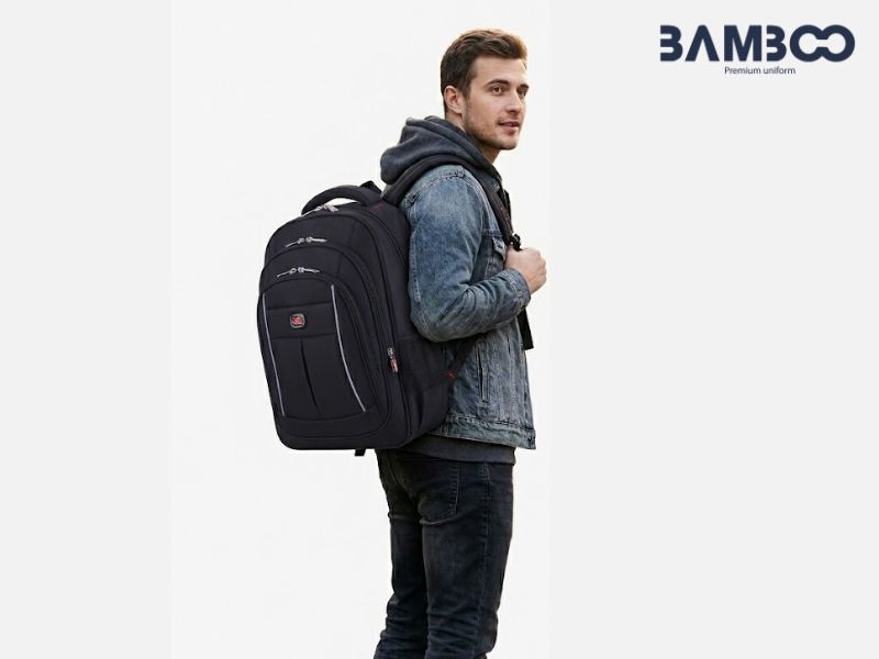 Bamboo Uniform may balo chống nước màu đen bền đẹp, thiết kế hiện đại và sản xuất chuyên nghiệp