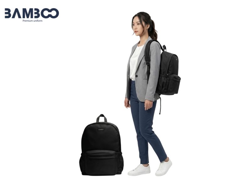 Bamboo Uniform nhận may balo đồng phục đen basic theo yêu cầu, kiểu dáng hiện đại