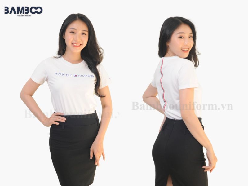 Bamboo Uniform may áo thun trắng theo yêu cầu, hỗ trợ thiết kế, may mẫu, in họa tiết và sản xuất số lượng lớn