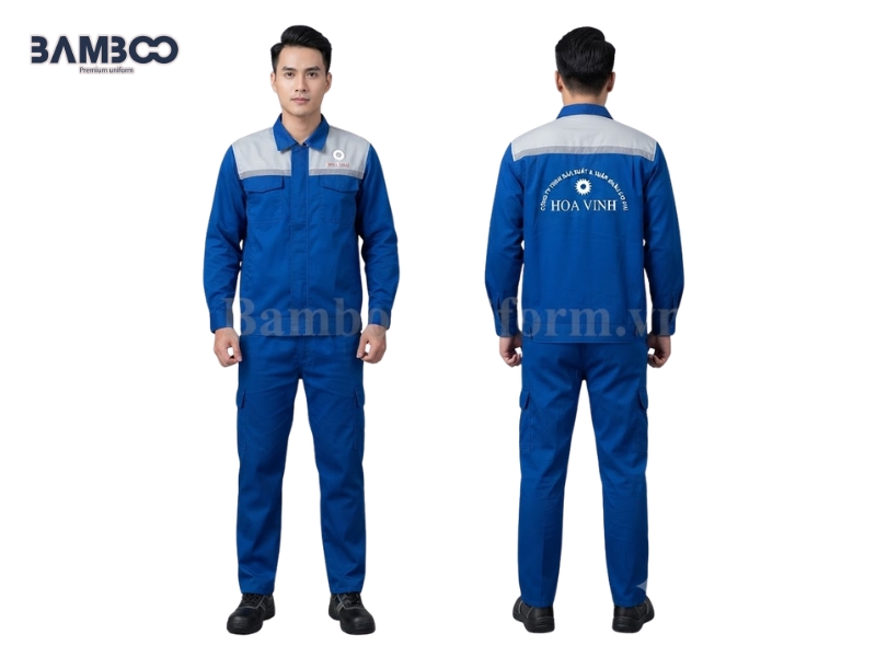 Bamboo Uniform may đồng phục bảo hộ xanh dương phối xám nhạt chuẩn form, bền đẹp