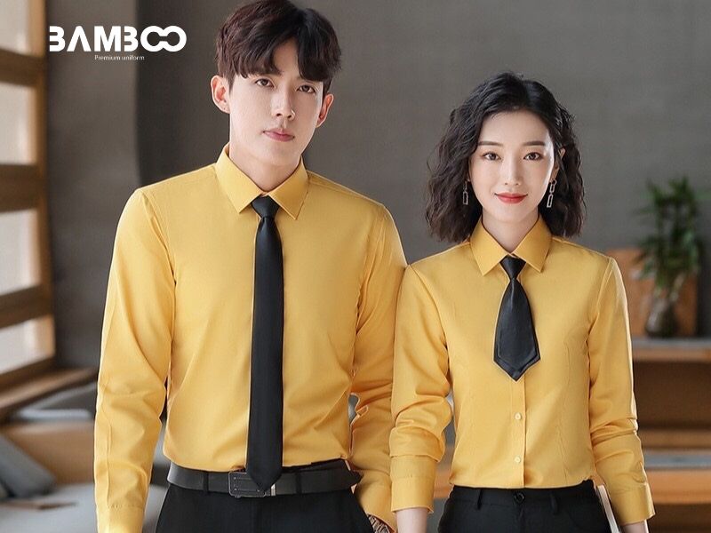 Bamboo Uniform may đồng phục vàng chuẩn form, bền đẹp, thiết kế chuyên nghiệp, giá tốt, đúng tiến độ