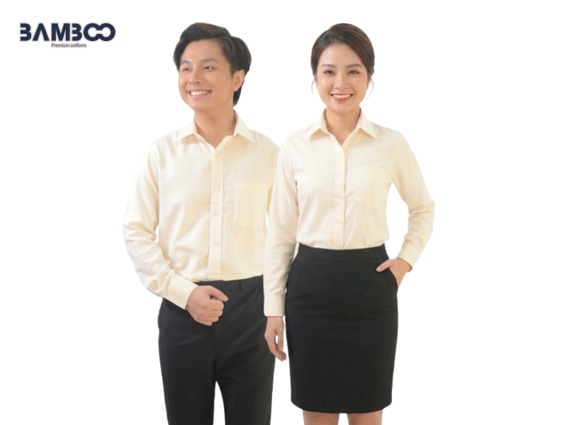 Bamboo Uniform may sơ mi công sở nam vàng nhạt đẹp, đồng bộ, chuyên nghiệp, giá tốt
