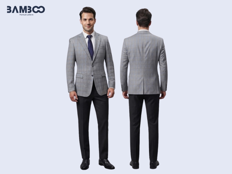 Bamboo Uniform may đồng phục vest nam caro xám nhạt cao cấp, giá tốt trên toàn quốc