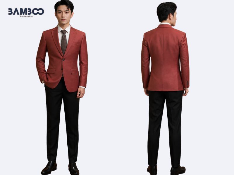 Bamboo Uniform may vest nam đỏ đô cao cấp, chuẩn form, giá tối ưu cho doanh nghiệp
