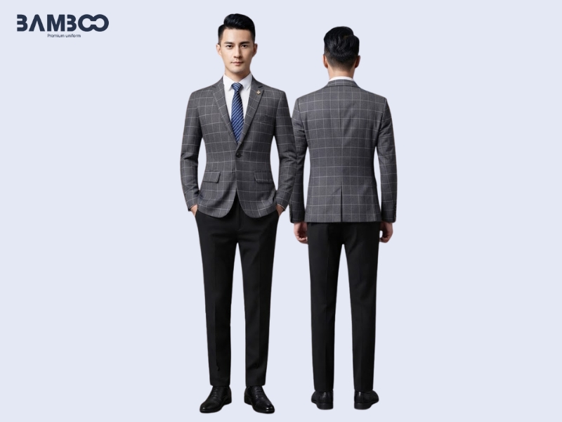 Bamboo Uniform may vest nam xám caro to chuẩn form, chất lượng cao, giá tối ưu