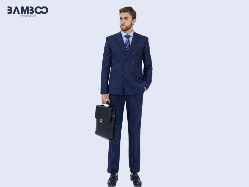 Bamboo Uniform may vest nam xanh dương đậm chuẩn form, chất lượng cao, giá tối ưu