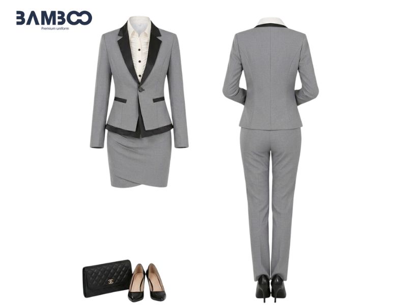 Bamboo Uniform may vest xám viền đen chuẩn form, vải đẹp, giá tốt, dịch vụ uy tín
