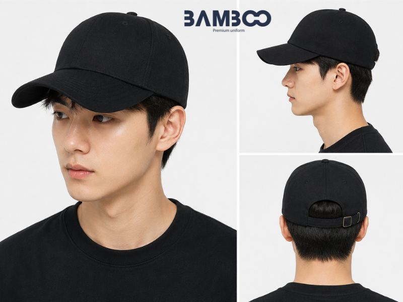 Bamboo Uniform may nón kết đồng phục màu đen cao cấp