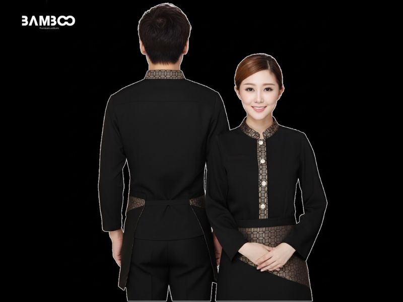 Bamboo Uniform may áo sơ mi nhân viên phục vụ tay dài đen cao cấp, giá tốt