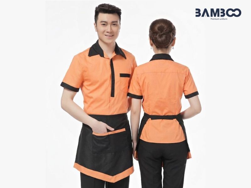 Bamboo Uniform may tạp dề đồng phục nửa thân dáng ngắn đen viền cam giá tốt
