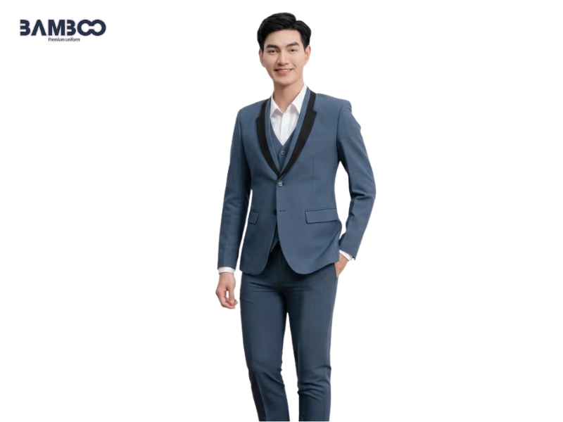 Bamboo Uniform may vest đồng phục xanh ghi đậm cao cấp, chuẩn nhận diện thương hiệu