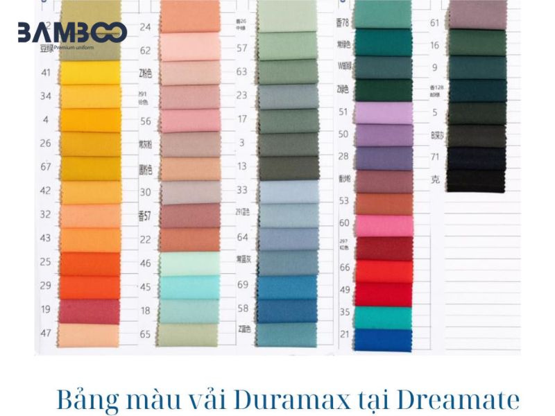 Vải Duramax có bảng màu đa dạng, bền màu, dễ phối theo nhận diện thương hiệu