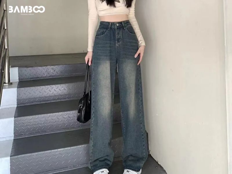 Quần Jeans nữ ống suông dáng Relax Laser