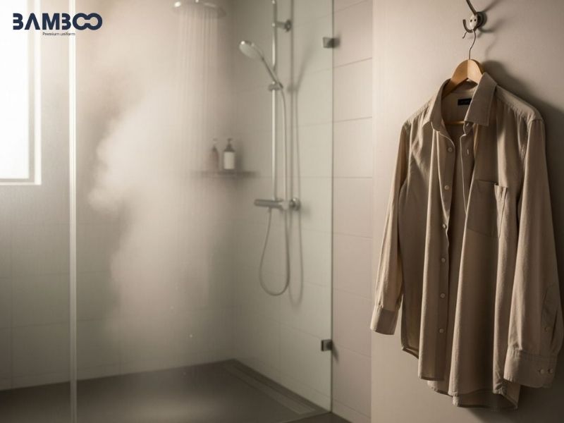 Cách làm phẳng áo bị nhăn bằng hơi nước nóng trong phòng tắm