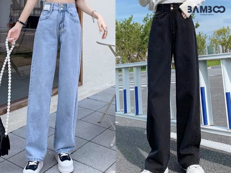 Cách mix áo với quần jean ống suông nữ