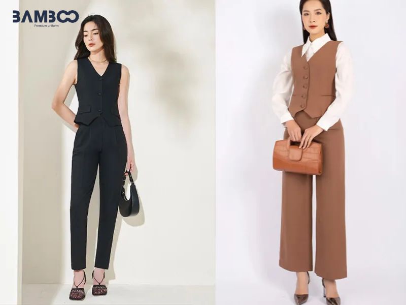 Cách phối áo vest gile nữ cùng quần âu