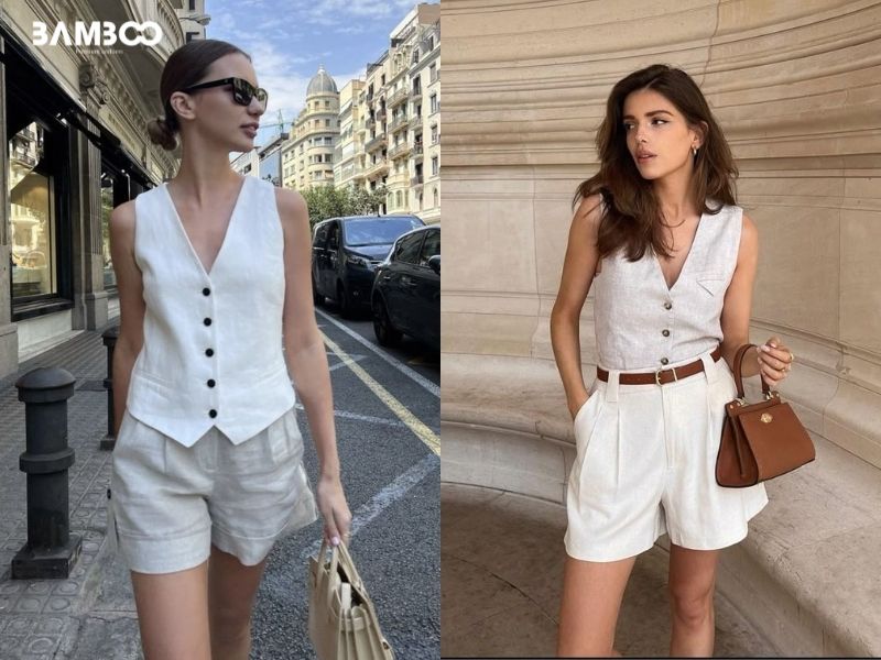 Cách phối áo vest gile nữ và quần shorts
