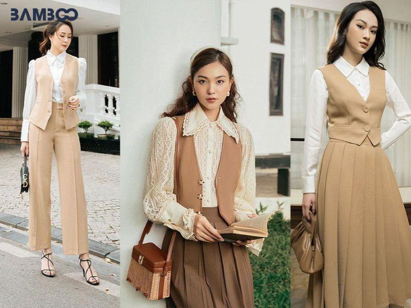 Áo gile kết hợp áo sơ mi