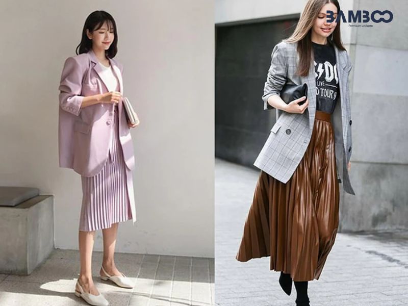 Blazer mix chân váy dài