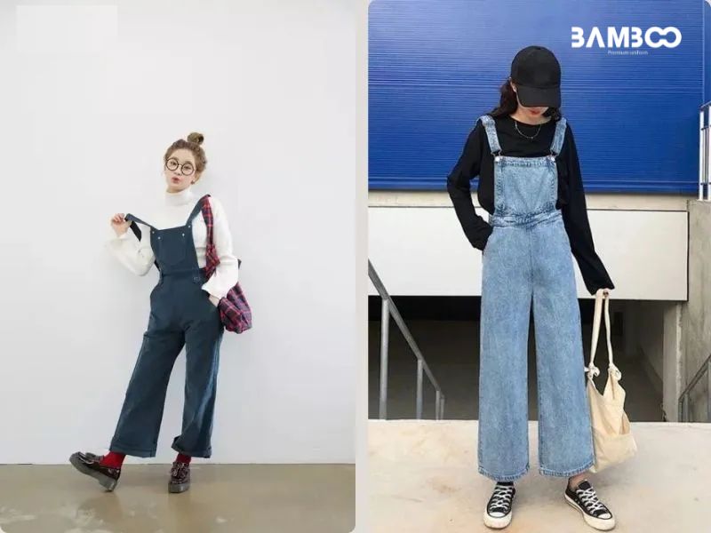 Áo giữ nhiệt cổ lọ đi cùng quần yếm năng động