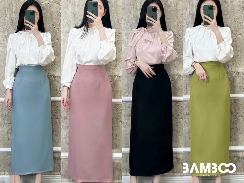 Chân váy chữ A dáng dài tạo vẻ ngoài duyên dáng, thanh lịch