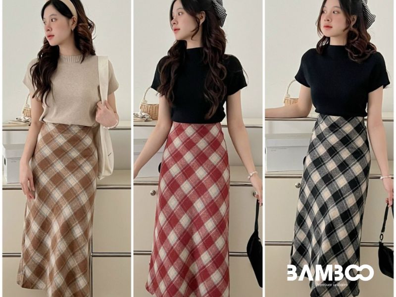 Chân váy dạ dài qua gối mềm mại, thoải mái cho người mặc