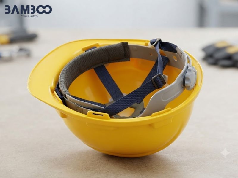 Nón bảo hộ vàng sử dụng ABS, HDPE cùng phụ kiện bền chắc