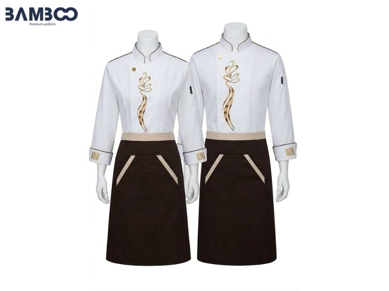 Áo bếp dùng vải bền, thoáng khí, thấm hút tốt và chống bám dầu mỡ