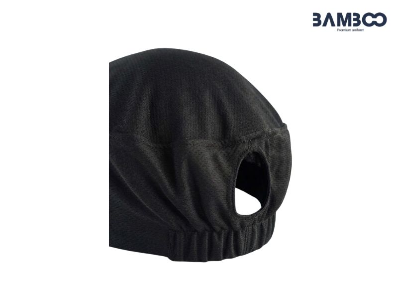Vải cotton, lưới và kaki giúp mũ beanie bếp đen thông thoáng, bền bỉ, đứng form