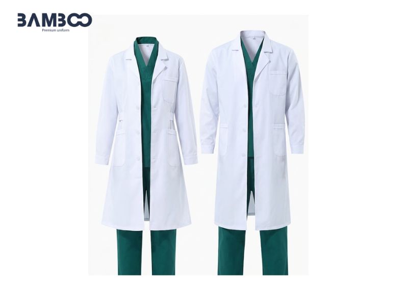 Giá may áo blouse bác sĩ cổ chữ V trắng 02 phụ thuộc số lượng, chất liệu vải, logo và yêu cầu thiết kế