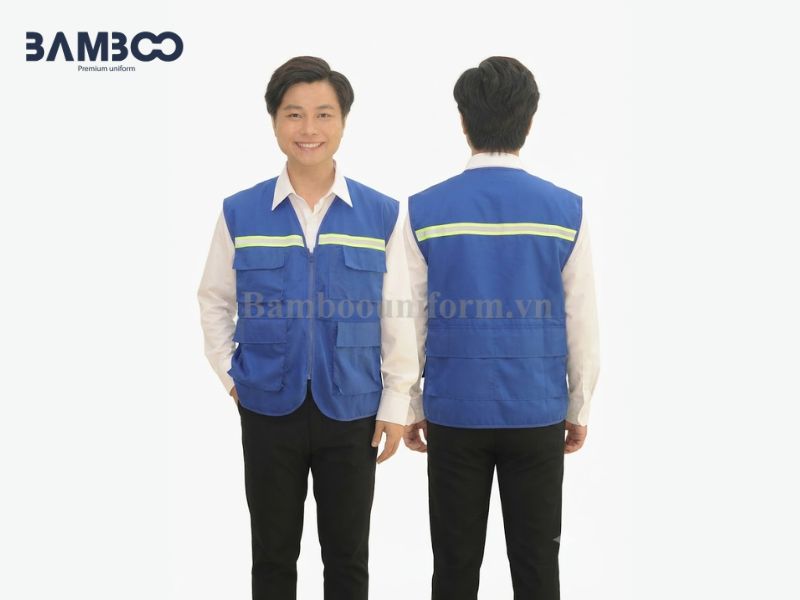 Giá may áo gile xanh dương phụ thuộc chất liệu, số lượng, thiết kế, phản quang và logo