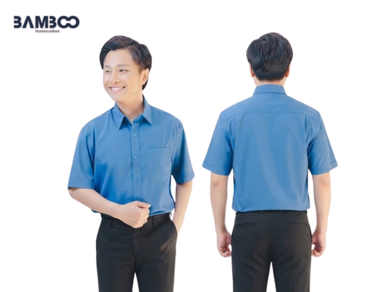 Chi phí may sơ mi nam ngắn tay xanh dương đậm phụ thuộc vào vải, số lượng, thiết kế và yêu cầu logo