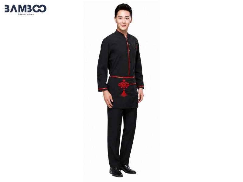Chi phí may mẫu áo nhân viên phục vụ tay dài màu đen phụ thuộc vào nhiều yếu tố kỹ thuật và quy mô đơn hàng