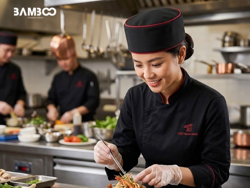 Chi phí may mũ bếp tròn đen phối viền đỏ phụ thuộc vào nhiều yếu tố từ thiết kế đến số lượng đặt hàng và chất liệu sử dụng