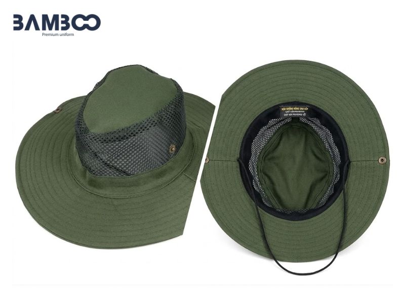Chi phí may nón tai bèo đồng phục màu xanh lá cây đậm phụ thuộc vào các yêu cầu cụ thể khi đặt hàng tại xưởng