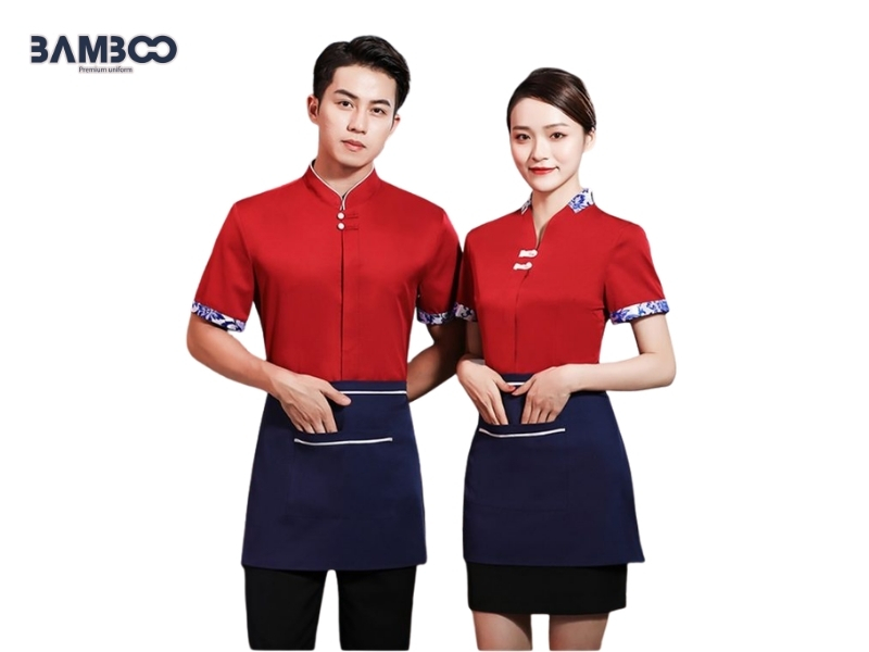 Combo sơ mi, quần tây/chân váy và tạp dề nhỏ tạo diện mạo lịch sự, tinh tế, chuyên nghiệp