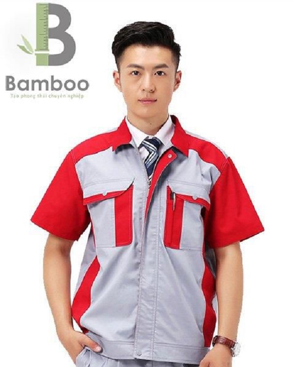 đồng phục bảo hộ lao động - màu xám vai đỏ