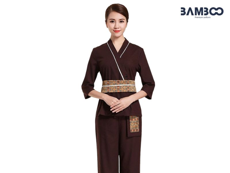 Đồng phục màu nâu cho nhân viên spa và thẩm mỹ