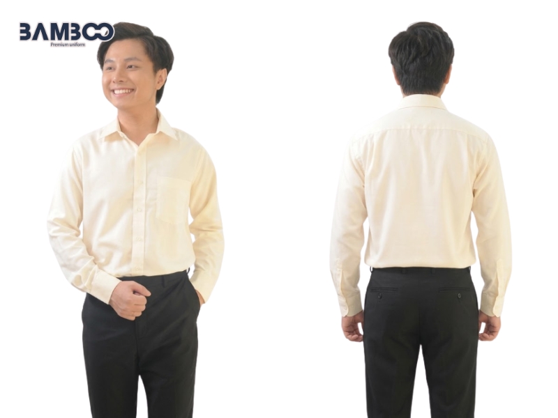 Mẫu sơ mi công sở nam vàng nhạt thanh lịch, trẻ trung, chuyên nghiệp và dễ phối